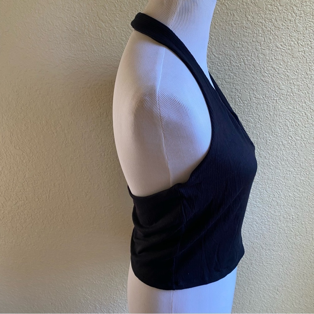 Wilfred Aritzia Tencel Halter Neck Top Ribbed Faux Button Down Sleeveless Black - Picture 4 of 8
